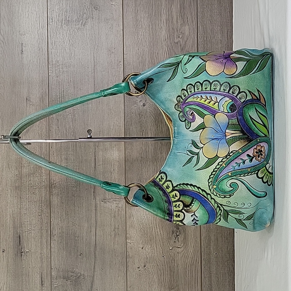 Anuschka Aqua Hand Painted Leather Shoulder Bag